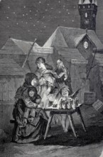 Symbolic Christmas, Angel has a sales table with angel figurines in the toy village, Christmas