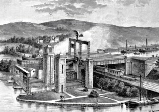 Hydraulic boat lift Les Fontinettes, connecting the river Aa with the Canal de Neuffosse, 1880,