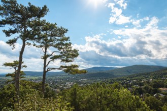 View over Baden under a cloudy sky, Baden, Lower Austria, Austria