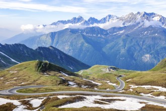 View to the south from Hochtor pass summit of Grossglockner High Alpine Road to high plateau with