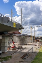 New construction of the second motorway bridge Neuenkamp of the A40, over the Rhine near Duisburg,