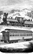 Locomotive for the Pacific Railway and Pullman's Journey sleeping car, steam locomotive,