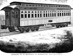 Pullmann's journey sleeping car of the Pacific railway, rail traffic, tracks, wagon, rest, sleep,