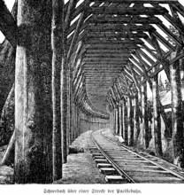 Snow roof over a section of the Pacific Railway, North America, technology, wooden construction,