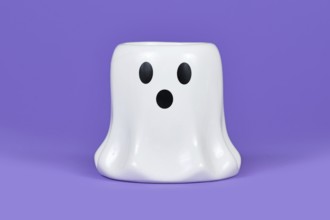 White Halloween ghost candle ornament on violet background