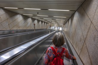 Escalators in the Munich underground, Munich, Bavaria, Germany