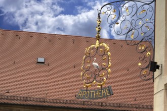 Nose sign of the Storchapotheke, Langenzenn, Middle Franconia, Bavaria, Germany