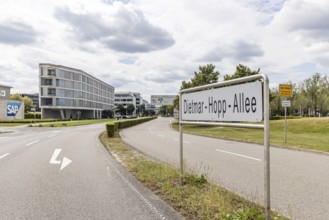 Dietmar-Hopp-Allee. Logo and building of the listed software company SAP SE. Walldorf,