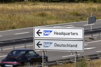 SAP Headquarters and SAP Germany. Traffic sign in Walldorf near the headquarters of the SAP