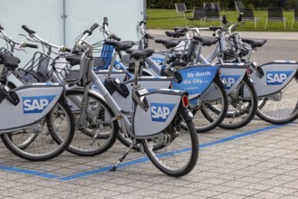 Bike hire on the SAP Walldorf campus. Employees use SAP Bikesharing on the SAP Walldorf campus free