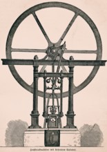 High-pressure engine with vertical cylinder, improved efficiency, use in steamships, wheel, slide