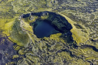 Crater, volcanic crater, crater lake, aerial view, sunny, summer, Laki crater, Lakagigar,