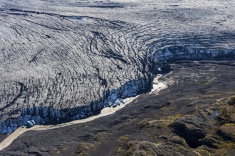 Glacier, crevasses, glacier edge, aerial view, climate change, summer, Skeidararjökull, Skaftafell,