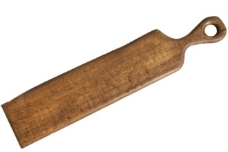 Long and narrow wooden chopping board is displayed on a neutral background. This essential kitchen