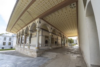 Wide angle view of the stunning architecture and intricate details of topkapi palace in istanbul,
