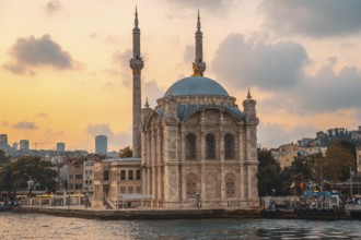 Ortakoy mosque, located on the shores of bosphorus strait, creates a picturesque scene during