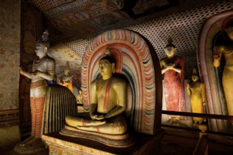 Buddha statues and murals in Dambulla Cave Temple, Dambulla, Sri Lanka