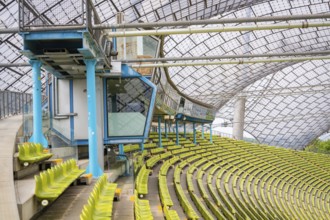 Modern technical area in the stadium with a view of the rows of seats, Olympiapark, Munich, Germany