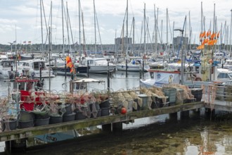 Strander Fischersteg, boat harbour, fishing harbour, marina, fish traps, Strande,