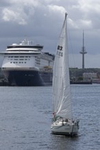 Color Line ferry Color Magic, sailing boat, harbour, television tower, Kiel, Schleswig-Holstein,