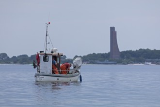 Naval memorial, fishing cutter, Laboe, Kiel Fjord, Schleswig-Holstein, Germany
