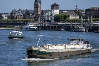 Cargo ship, tanker Phoenix, on the Rhine near Düsseldorf, Rheinkniebrücke, Altstadtufer, North