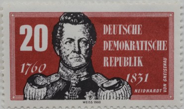 August Neidhard, Graf von Gneisenau, 1760, 1831, Prussian Field Marshall, portrait on a German post