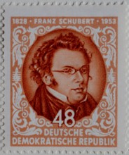 Franz Peter Schubert, 1797 – 1828, an Austrian composer. Portrait on a German post stamp