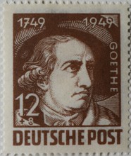 Johann Wolfgang von Goethe, a German writer and statesman, portrait on a German post tamp