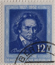 Ludwig van Beethoven, 1770, 1827, a german composer, portrait on a German post stamp