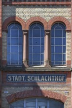 Detail of the main entrance to the former municipal abattoir, built between 1905 and 1906,