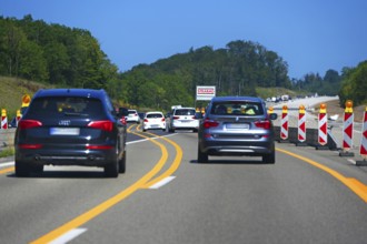 Lane diversion on the motorway, Bavaria, Germany