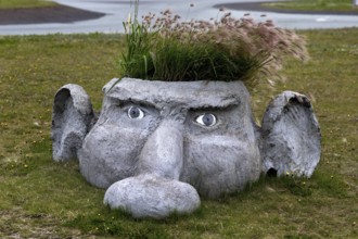 Whimsical planter on a public green space in Keflavik, Reykjanesbær, Iceland