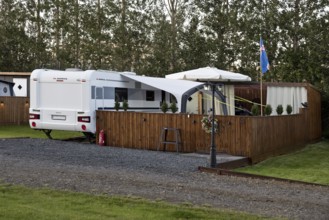 Icelandic permanent camper at the ordinary campsite in Uthlid in Biskupstungur, Iceland