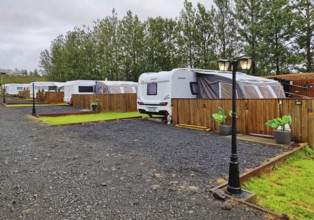 Icelandic permanent campers at the decent campsite in Uthlid in Biskupstungur, Iceland