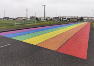 Street painted in the colours of the rainbow, Ólafsvík, Snæfellsnes, Iceland