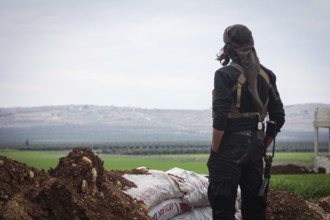 Syrian opposition fighters during battles with ISIS in northern Syria. Counterterrorism. Aleppo,