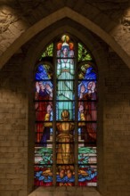 Stained glass window showing WWI Belgian soldier at World War One necropolis in the St Peter's