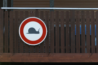 Funny sign on a boat shed, Müritz National Park, Mecklenburg-Western Pomerania, Germany