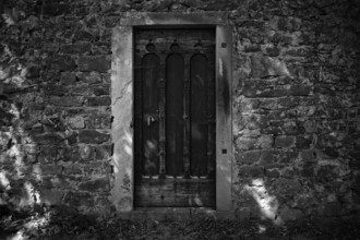 Entrance door, door, gate, locked, weathered, black and white, Old Town, Obernai, also Oberehnheim,