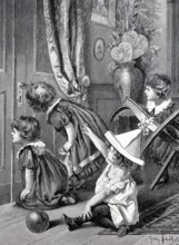 Christmas, the children are curious of Father Christmas is already there and look through the