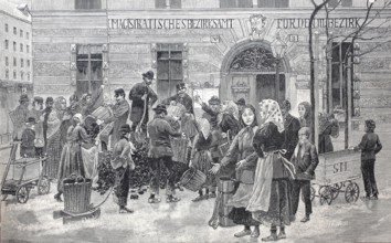 Heating material, distribution of coal to the poor, 1898, Vienna, Austria, Historical, authentic,