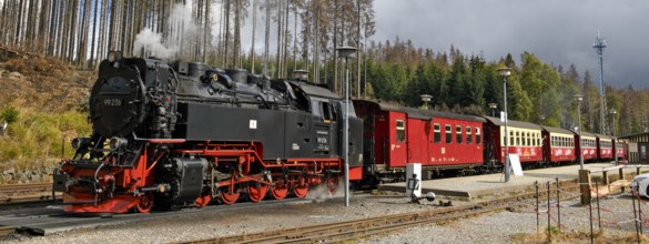 Panoramic photo View of steam locomotive Steam locomotive of Harz narrow-gauge railway Narrow-gauge