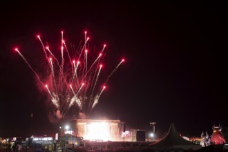 Fireworks behind the Green Stage after the Electric Callboys' performance at the Highfield Festival