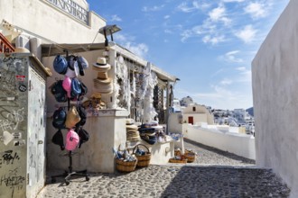 Souvenir shop in a narrow alley in the old town, Shopping, Cirrus, Oia, Thira, Santorini, Cyclades,