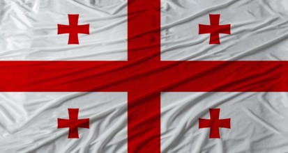 Close up of Georgia flag waving. Flag of Georgia with cloth texture
