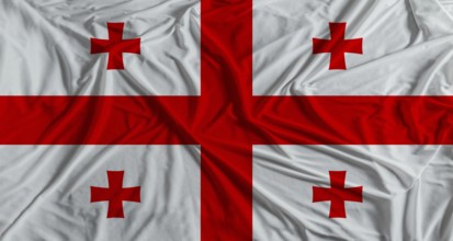 Georgian flag with fabric texture background. National flag of Georgia with cloth texture