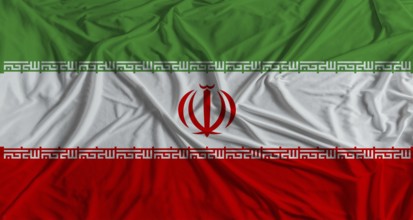 Iranian flag with fabric texture background. National flag of Iran with cloth texture