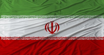 Close up of Iran flag waving. Flag of Iran with cloth texture