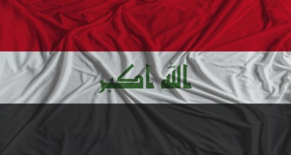 Iraqi flag with fabric texture background. National flag of Iraq with cloth texture